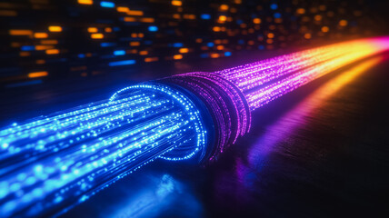 Wall Mural - a colorful, glowing wire that is blue, purple, and red. the wire is long and he is a part of a large