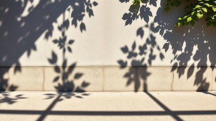 Wall Mural - Leaf shadows casting intricate patterns on a grey cement background illustration, environment, leaves