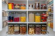 © Kobkaew - Organizing pantry essentials colorful containers home kitchen storage solutions indoor overhead view