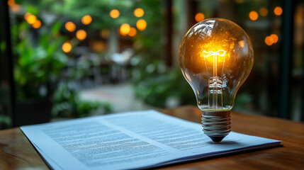 A glowing light bulb symbolizes creativity and innovation, floating above a blurred business background. The image conveys ideas, inspiration, and problem-solving in a professional context