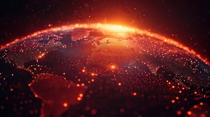 Wall Mural - red gradient background with dots forming the shape of planet earth
