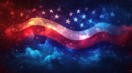 Wall Mural - red, white, and blue fireworks forming a flag pattern in the night sky