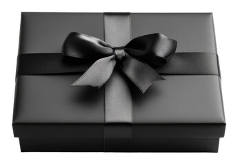 Black gift box with ribbon, elegant packaging for luxury present concept