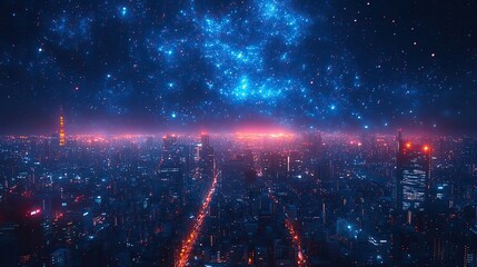 Wall Mural - telecommunications network technology connecting buildings in a bustling city