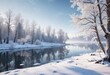 © Kingphet - Winter wonderland landscape with snow-covered trees and frozen lake, snowy forest, cold weather