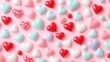 © aironamad - A Colorful Display of Heart-Shaped Candies on a Soft Pink Background Perfect for Celebrations