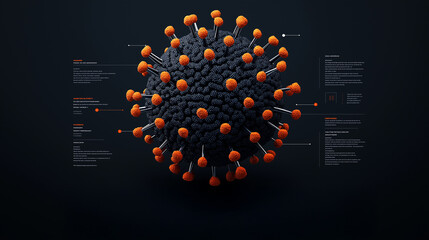 Fototapete - 8K infographic displaying detailed representation of virus, showcasing its structure and recent updates on COVID 19. visual emphasizes scientific data and information