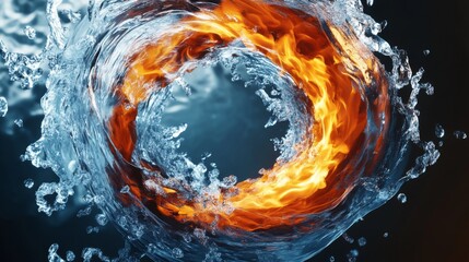 Fototapete - Dynamic Elemental Contrast of Water and Fire in Circular Motion