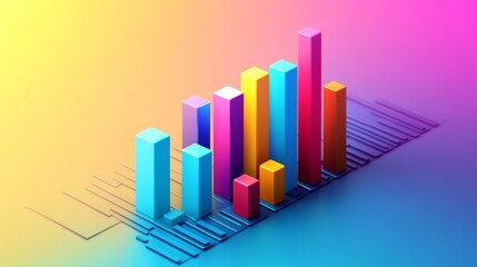 Poster - Colorful 3D Bar Graph on Abstract Gradient Background
