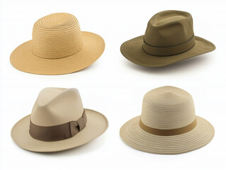 Wall Mural - Set of versatile safari hats isolated on a white background