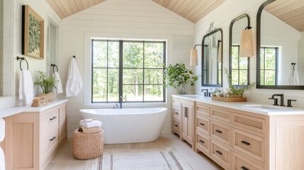 Poster - Elegant Modern Bathroom with Natural Light and Stylish Decor