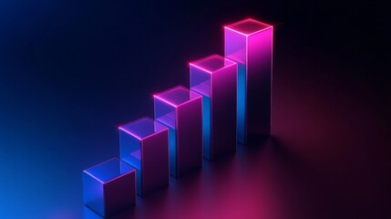 Poster - Abstract 3D Chart with Neon Glow in Dark Background