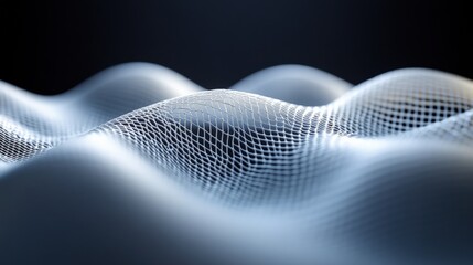 Aufkleber - Abstract Representation of Flowing Waves Created with Light and Mesh Structure, Showcasing Depth and Soft Curves Against a Dark Background