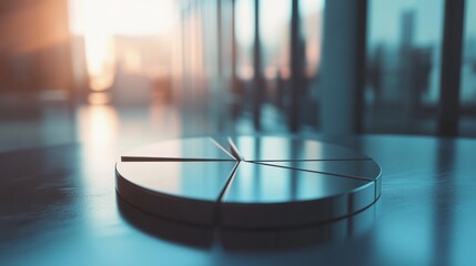 Aufkleber - Reflective Pie Chart on Table with Modern Office Background