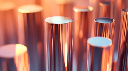 Aufkleber - Abstract Close-Up View of Shiny Metallic Cylinders with Reflections