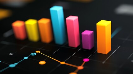 Fototapete - Colorful 3D Bar Graph Data Visualization on Digital Background