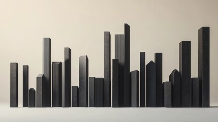 Aufkleber - Minimalistic Black Cityscape Sculpture on Neutral Background