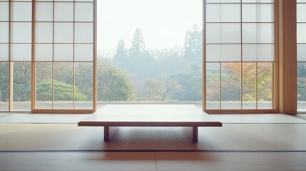 Poster - Tranquil Zen Room with Minimalist Design and Nature View