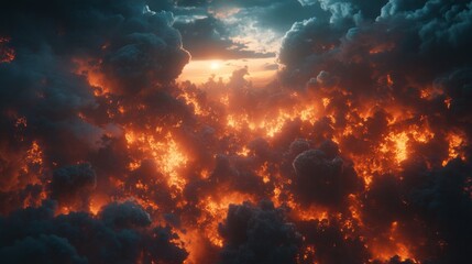 Aufkleber - Dramatic Sunset Over Fiery Clouds with Intense Orange Glow