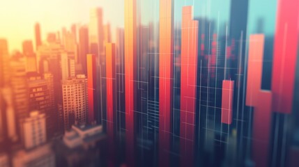 Poster - Urban Cityscape with Abstract Red and Blue Color Patterns