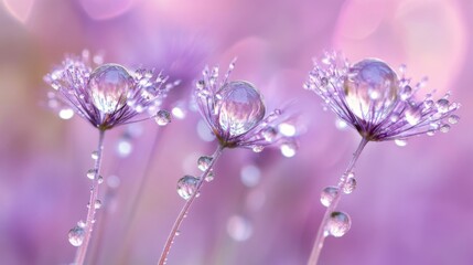 Poster - Delicate Purple Flowers with Dew Drops and Soft Bokeh Background
