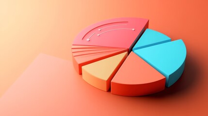 Aufkleber - Vibrant 3D Pie Chart with Sections and Lines on Colorful Background