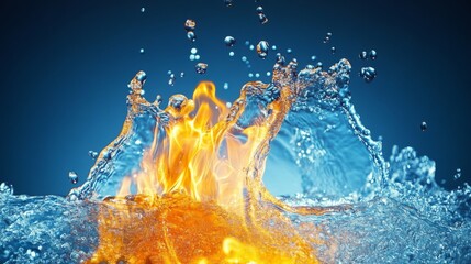 Fototapete - Captivating Splash of Water and Flame in Dynamic Contrast