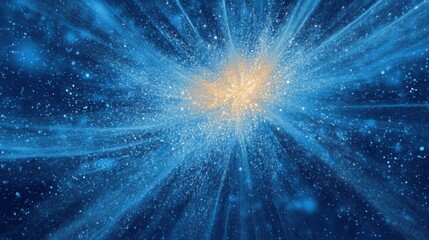 Poster - Vibrant Blue Explosion with Stars and Light Particles Background