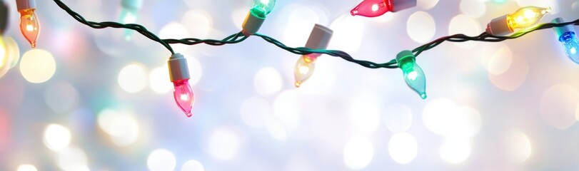 Wall Mural - Festive Christmas garland of colorful light bulbs on a white background.