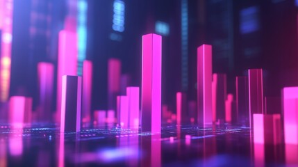 Fototapete - Abstract Neon Composition of Vibrant Digital Bar Graphs and Patterns