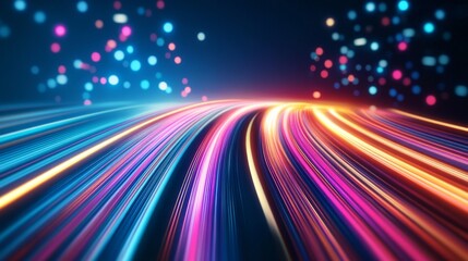 Fototapete - Colorful Light Trails on Dark Background with Abstract Bokeh Effects