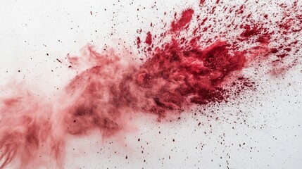 Poster - Red Powder Explosion on White Background Creating Artistic Chaos