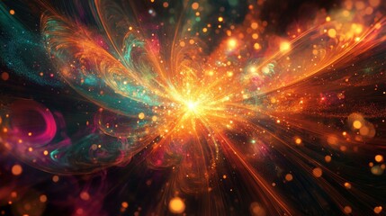 Poster - Vibrant Cosmic Explosion with Glowing Particles and Colorful Waves