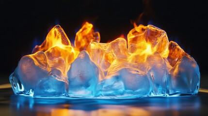 Fototapete - Abstract Visual of Blue Ice and Orange Flame Interaction