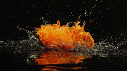 Fototapete - Vibrant Flames Erupting From Water Splash in Dark Background