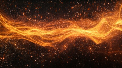 Poster - Glowing Golden Waves of Light with Sparkling Stars in the Background