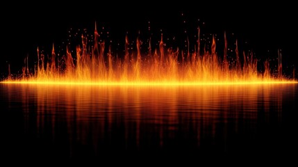 Fototapete - Vibrant Fiery Flames Erupting from Surface with Water Reflection