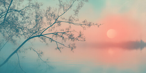 Sticker - Serene Sunrise over Misty Lake 