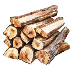 firewood watercolor illustration isolated transparent background
