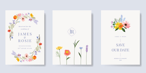 Wall Mural - elegant wedding invitation card background vector. minimal hand painted watercolor botanical flowers