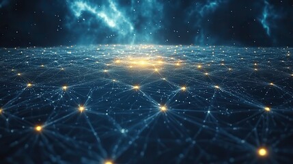 Wall Mural - an abstract technology background features a network of interconnected lines and dots against a blue