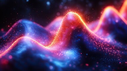 Wall Mural - an abstract wave background with dots and lines in blue, purple, and red colors is designed for a di