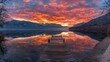 © loxia stock image - Serene lake sunrise with vibrant colors reflected on still water and wooden pier.