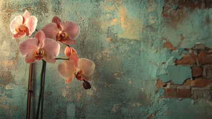 Poster - Orchid Blooms Against a Rustic Background