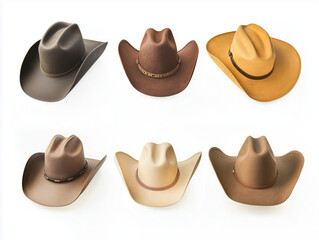 Wall Mural - Assortment of iconic cowboy hats isolated on a white background