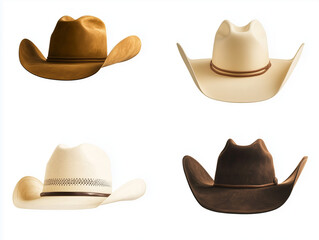 Wall Mural - Assortment of iconic cowboy hats isolated on a white background