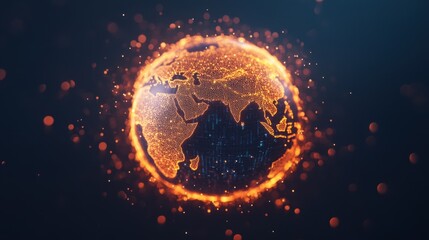 Wall Mural - a glowing, fiery depiction of earth surrounded by sparks, illustrating a vibrant and dynamic represe