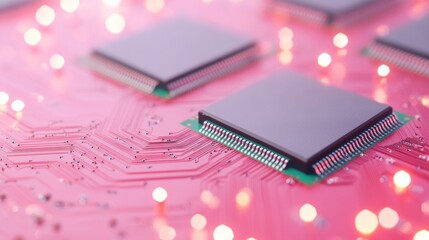 Poster - Festive Neon Reflections on Modern Microchips A Close-Up of Futuristic Memory Technologies for Christmas, Diwali, and New Years