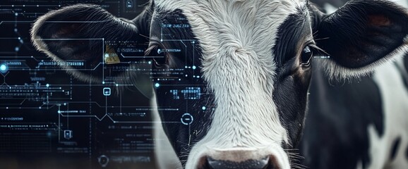 Close-up of a Holstein cow with digital overlay.