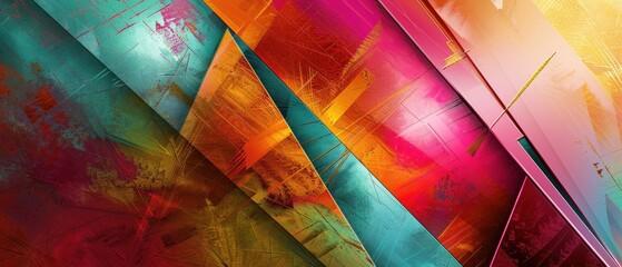 Wall Mural - Colorful abstract shapes with textured layers and vibrant hues.
